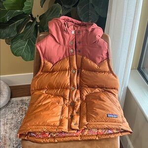 Patagonia Floral Orange and Pink Puffer Vest